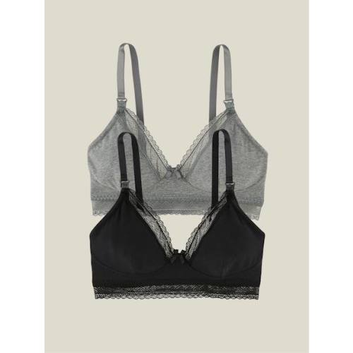2 Wireless Nursing Bras in Organic Cotton - grey dark solid, Maternity