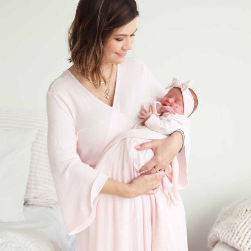 Pearl Pink Bamboo Waffle Knit Maternity Robe