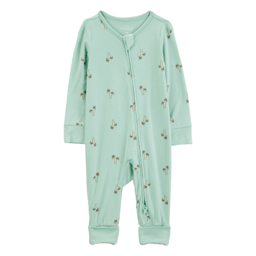 Baby Palm Tree Print 2-Way Zip PurelySoft Convertible Foot Sleep & Play Pajamas - Mint - Carter's | Carter's