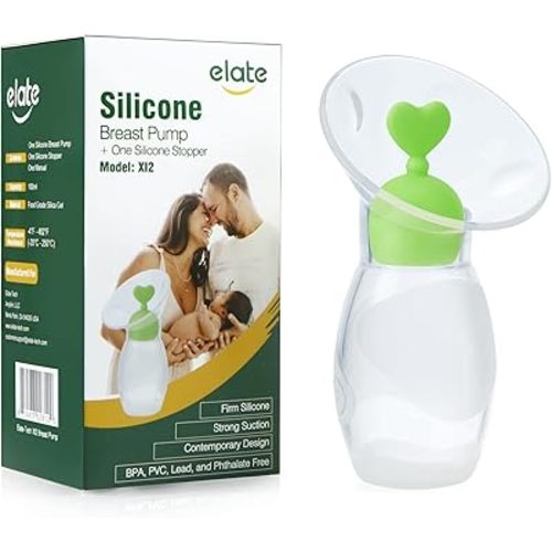 Elate Manual Breast Pump for Breastfeeding | Silicone Milk Collector with Leak-Proof Stopper for Nursing Moms | Enhance Milk Production | BPA PVC Free FSA HSA Eligible – 4oz (Green)