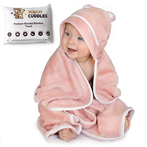 Warm Cuddles Premium Baby Bath Towel - Rayon Made from Bamboo Hooded Baby Towels - Newborn Baby Towel with Hood - Large Hooded Towel for Newborn Infant Boy Girl (Pink)