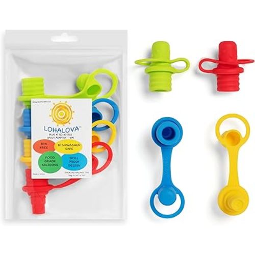 Spill-Proof Water Bottle Spout Adapter for Kids - Water Bottle Adapter Toddlers and Adults - BPA Free Water Bottle Tops - Compact Silicone Sippy Cup Lids - 4 Pack Red Blue Green Yellow