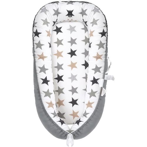 Baby Lounger, Newborn Lounger for 0-24 Months, 100% Cotton Soft Adjustable Baby Floor Seat for Travel, Co Sleeper for Girls Boys in Bed, Portable Baby Nest Lounger,Family Essentials(Star)