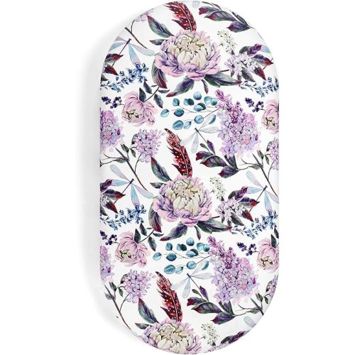 Bassinet Sheets for Baby Girls & Boys, HNHUAMING 1 Pack Soft Bassinet Sheet Cover, Fit for Rectangle, Hourglass, Oval and Round Bassinet Pad/Mattress, Purple Wisteria Floral