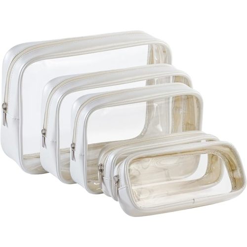 TSA Approved 5-Piece Diaper Bag Organizer Pouch Set Clear Waterproof TPU Kids Toiletry Storage Set Travel Packing Clutch Cube Bags for Baby Nursing