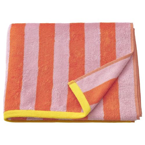 SLÅNHÖSTMAL Bath towel - orange/pink stripe 28x55 "
