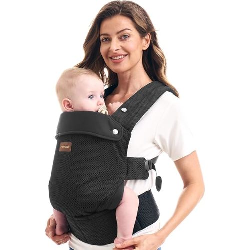 Momcozy Breathable Baby Carrier, Ergonomic and Lightweight Infant Carrier for 7-45lbs with Enhanced Lumbar Support, All Day Comfort for Hands-Free Parenting, Air Mesh-Deep Black