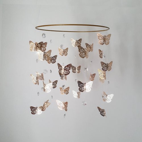 Silver Butterfly Mobile, Baby Mobile Girl, Nursery Mobile, Butterfly Nursery Decor, Ceiling Mobile, Gold Crib Mobile, Crystal Suncatcher 7 inch