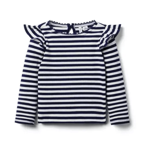Girl Merchant Marine Stripe Striped Ribbed Ruffle Shoulder Top by Janie and Jack