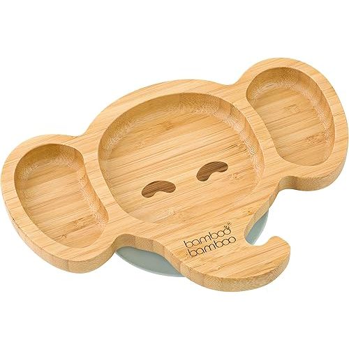 Bamboo Baby Plate with Suction - Kids and Toddler Suction Cup Plate for Babies, Non-toxic All-Natural Bamboo Baby Food Plate Stays Cool to the Touch for Baby-Led Weaning (Elephant)
