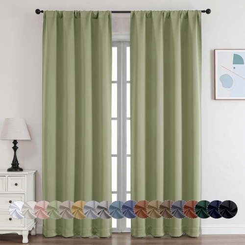 OVZME Sage Green Blackout Window Curtains 84 inch Length for Bedroom, Thermal Insulated with Rod Pocket Room Darkening Curtain Drapes for Living Room, Set of 2, W40 x L84 inch,, Sage