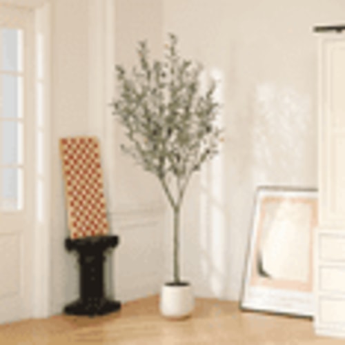 7ft Artificial Olive Tree in Ellipse White Pot, 1 Pack - Realistic Faux Plant for Indoor or Outdoor Decor, Low Maintenance.