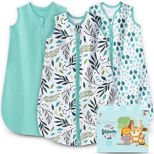 Cute Castle Baby Sleep Sack 18-24 Months - Lightweight 100% Cotton 2-Way Zipper TOG 0.5 Infant Wearable Blanket, Newborn Essentials Toddler Sleep Clothes (3 Pack Green)