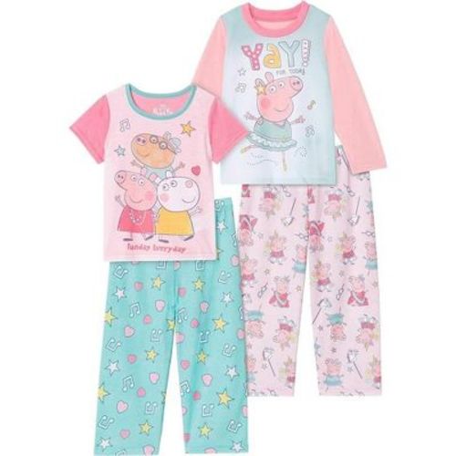 Peppa Pig Girls 4-Piece Sleepwear Sets Sleep Shirts and Bottoms for Kids, Funday Everyday, 5T