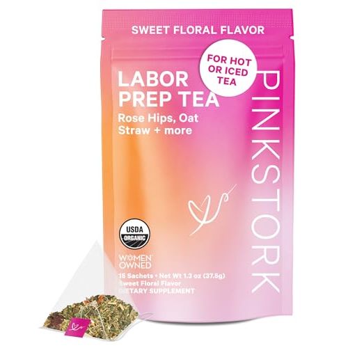 Pink Stork Labor Prep Tea, Organic Red Raspberry Leaf with Chamomile and Rosehip, Caffeine-Free, Pregnancy Must Haves, Labor and Delivery Essentials, Third Trimester Pregnancy - 15 Sachets