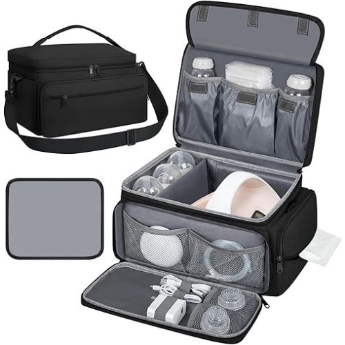 OCKLILY Breast Pump Bag for Spectra S1 S2, Pumping Bag with Waterproof Mat for Pumps Accessories, Portable Pump Carrying Case for Work, Travel and Family Use, Black