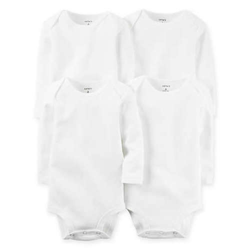 carter's® 4-Pack Size 3 Months White Long Sleeve Bodysuits