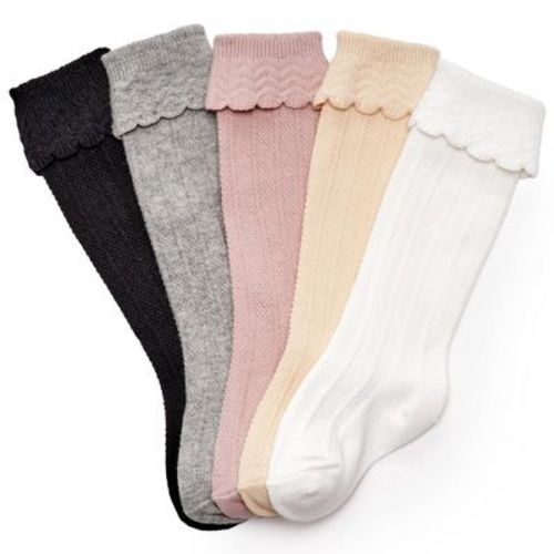 Cozyway Ruffled Baby Knee High Socks For Girls, 5 Pack, Neutral Pastels, 0-6 Months Old