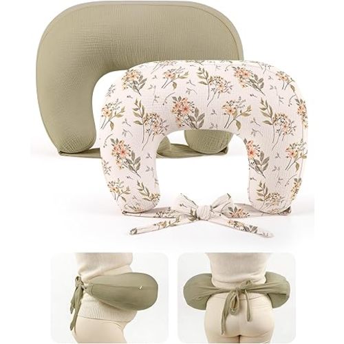 lulumoon Muslin Nursing Pillow Covers - 2-Pack Soft Cotton Slipcovers for Breastfeeding & Bottle-Feeding - Extension Strap for Snug Fit & No Sliding - Hidden Zipper Safety for Newborn Baby