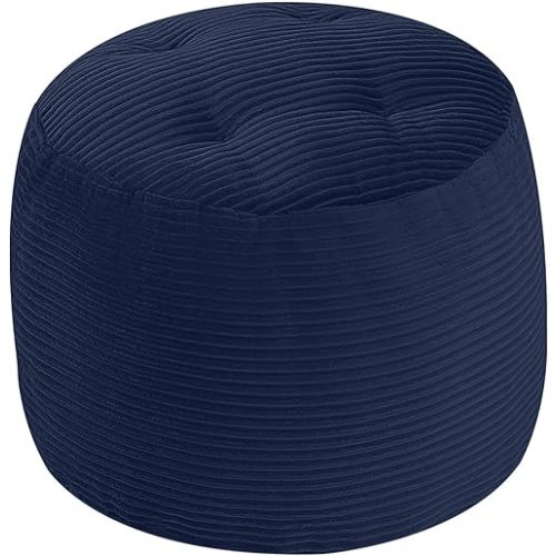 MeMoreCool Stuffed Round Pouf Ottoman Foot Rest, Corduroy Navy
