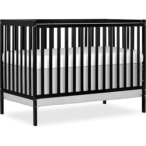 Dream On Me Synergy 5-In-1 Convertible Crib In Black, JPMA & Greenguard Gold Certified, Constructed out of solid reclaimed New Zealand Pine wood, Features 3 mattress height settings