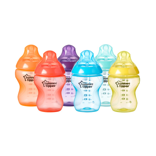 Tommee Tippee Natural Start Anti-Colic Colorful Baby Bottles, 9oz, 0 month+, Slow-Flow Breast-Like Nipple for a Natural Latch, Anti-Colic Valve, Fiesta, Pack of 6