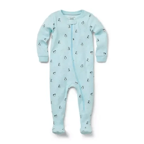 Baby Light Blue Penguin Baby Good Night Footed Pajama In Penguin by Janie and Jack