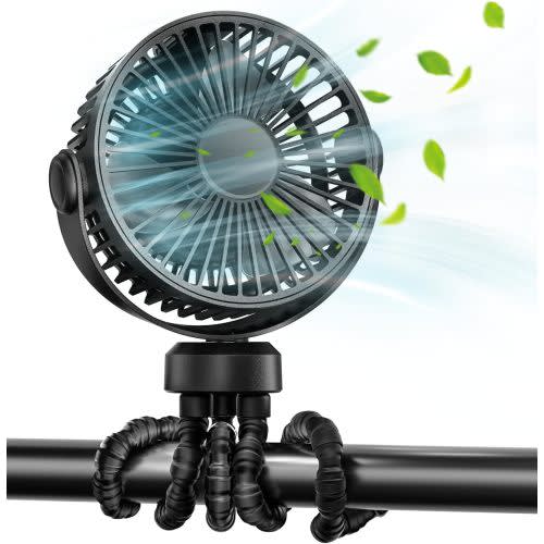 FrSara Stroller Fan,Battery Operated Clip On Portable Fan,360°Rotate USB Rechargeable Personal Desk Fan,3 Adjustable Wind speed, Detachable Twistable Tripod for Baby Stroller, Cot, Car Seat,Treadmill