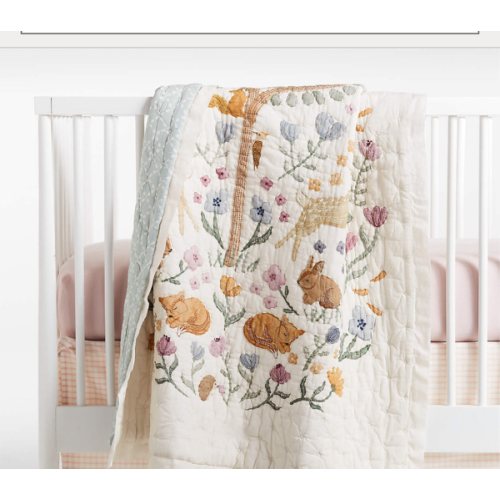 Wonderland Prairie Embroidered Organic Cotton Voile Baby Crib Quilt