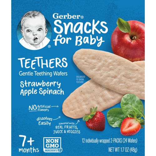 Gerber Baby Food, Teething Wafers, Strawberry Apple Spinach, 1.7 oz, 12 ct