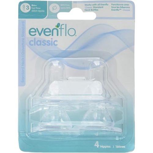 Evenflo Classic Bottle Nipples, 12 Count, Fast Flow
