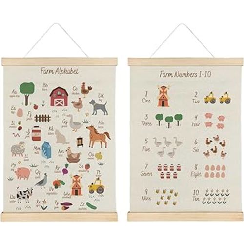 Qvapt Farm Animal Number Alphabet Poster Set - Farm Animal Number Alphabet Playroom Nursery Wall Art,Animal Alphabet Playroom Nursery Decor,Fram Animal Alphabet Posters 12x16 with Hanger
