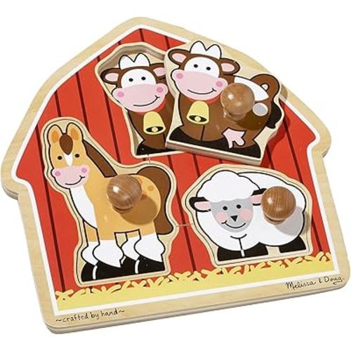 Melissa & Doug Barnyard Animals Jumbo Knob Wooden Puzzle - Horse, Cow, and Sheep