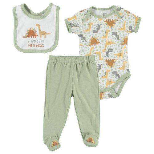 Chick Pea Baby Boy Clothes Newborn Footed Pants Bodysuit Set For Sleep And Play 3 Pc Set Dinosaur Addorable Dino 0-3m