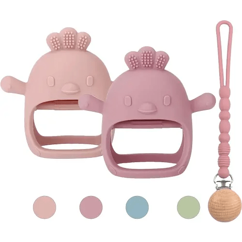 Anti-Drop Hand teether Mitten,Silicone Baby Teether Toy-Relieves Sore Gums,BPA-Free,Infant Teething Relief,Chew Toys for Babies,Teething Toys 12 Months Babies,Soothing Teething (Pink)