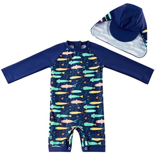 UMELOK Baby Boys UPF 50+ Sun Protection One Piece Rashguard Swimsuit with Snap Bottom