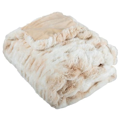 Oversized Ruched Faux Fur Blanket - 60x80-Inch Jacquard Faux Fur Queen-Size Throw for Sofas and Beds - Luxurious Bedding by Lavish Home (Cream)