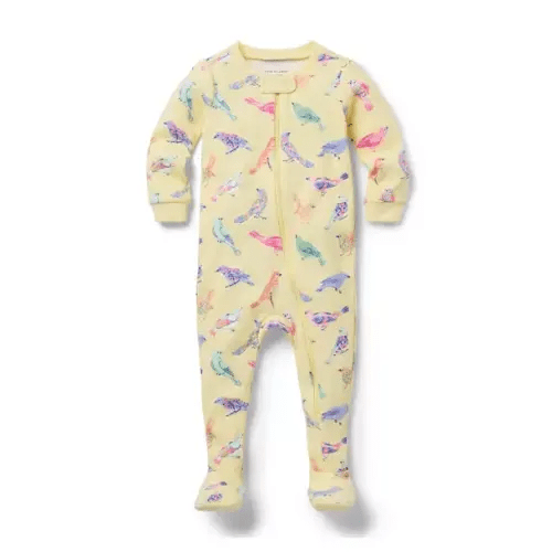 Newborn Light Yellow Bird Baby Good Night Footed Pajama In Bird by Janie and Jack
