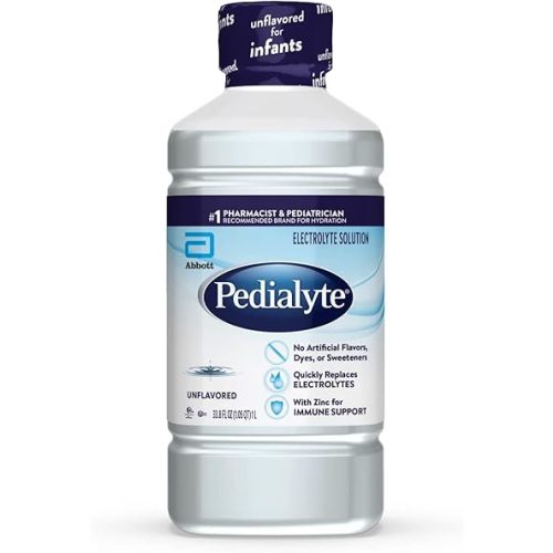 Pedialyte Electrolyte Solution, Unflavored, Hydration Drink, 33.8 Fl Oz. (Pack of 4)