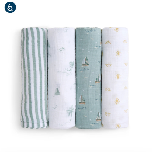 aden + anais Organic Cotton Muslin Swaddles in Sailing Seas 4 Pack