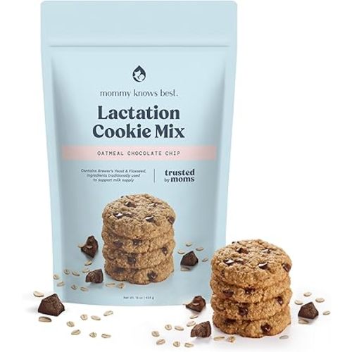 Mommy Knows Best Lactation Cookies Mix - Oatmeal Breastfeeding Cookie Supplement Support for Breast Milk Supply Increase with Flax Seed and Brewers Yeast (Chocolate Chip) 15oz