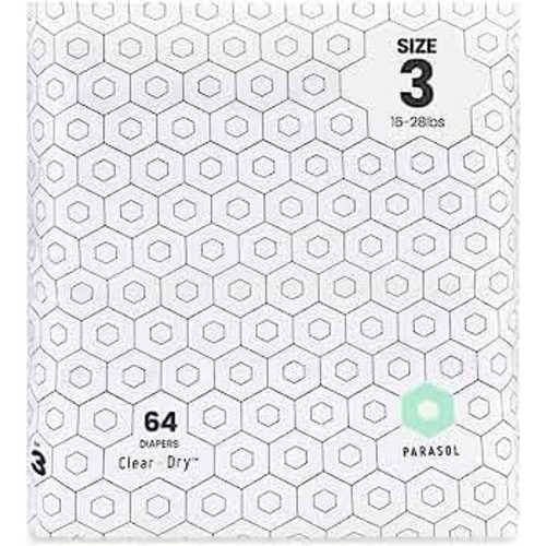 PARASOL Clear+Dry Disposable Diapers | RashShield Protection, Leakproof Design, Hypoallergenic Diaper Set | Size 3 (16-28 lbs) 64 Count