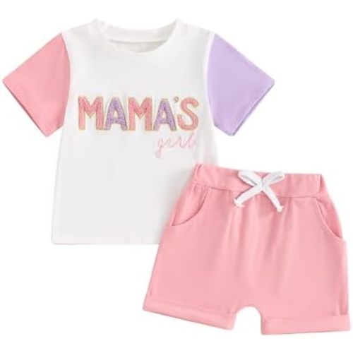 Toddler Baby Girl Outfit Newborn Girl Summer Clothes Short Sleeve T Shirt Checkerboard Top Set Elastic Waist Shorts