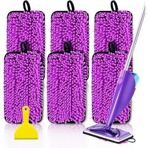 6 Pack Reusable Mop Replacement Pads Compatible with Swiffer Wet Jet Spray Mop, Microfiber Wet Jet Refills for Swiffer 10-12 inch Pads for Dry Wet Mopping Cloths