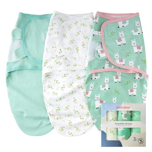 insular Baby Swaddle Sacks, Swaddle Blanket for Newborn and Infant, Adjustable Velcro Set for Boy and Girl, Soft Cotton Baby Sleep Sack 3 Pack (Alpaca, Small(0-3M))