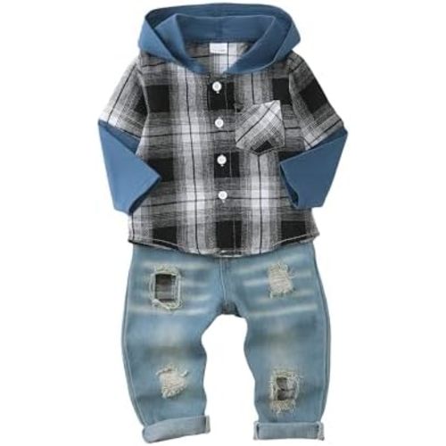 NZRVAWS Toddler Baby Boy Clothes Infant Outfit Boys Hoodie Sweatsuit Ripped Jean Fall Winter Little Boy Clothing 6M-7T