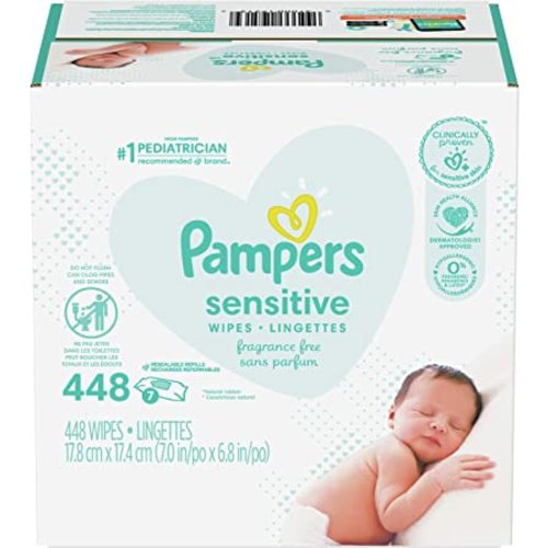 Pampers Baby Wipes Sensitive Perfume Free 7X Refill Packs (Tub Not Included) 448 Count
