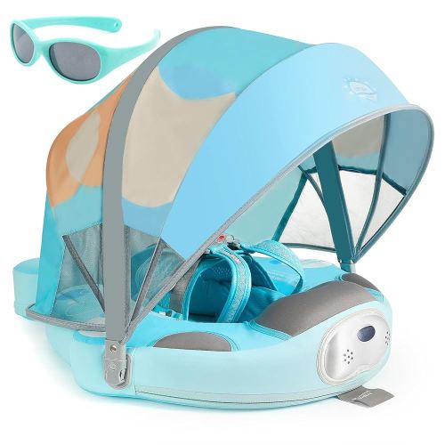 Mambobaby Float with Canopy and Tail New Upgraded Non-Inflatable Baby Pool Float Mambo Float Swim Trainer Solid Infant Swim Float Adjustable Pearl Foam Baby Swim Ring