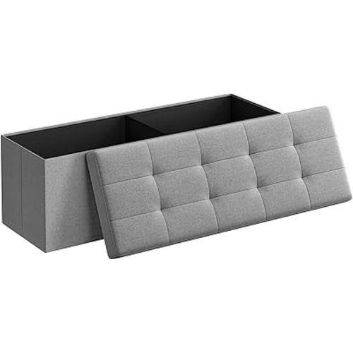 SONGMICS MAZIE Collection - 43 Inches Folding Storage Ottoman Bench, Ottoman Foot Rest, End of Bed Bench, Storage Chest, Load 660 lb, for Living Room, Bedroom, Entryway, Light Gray ULSF77G