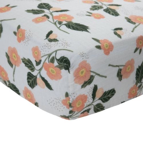 Red Rovr Organic Cotton Muslin Crib Sheet - Blushing Bloom